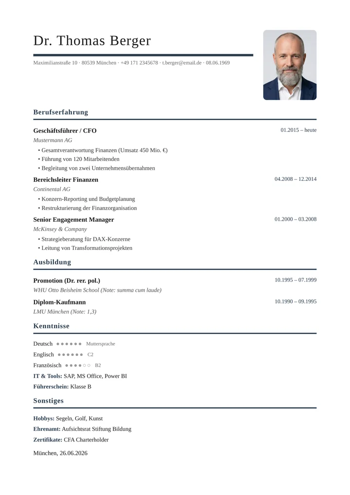 Lebenslauf-Vorlage Executive, Für Führungskräfte